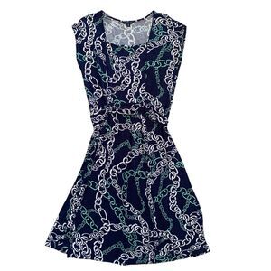 Land's End Dress SZ 10-12 Navy Beach Blue Teal Nautical Coastal Summer Stretch